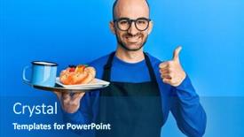  Presentation with waiter - Theme with young-hispanic-man-wearing-waiter background and a ocean colored foreground