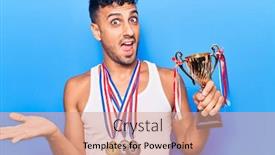  Presentation with trophy - Cool new slides with young-hispanic-man-wearing-winner backdrop and a coral colored foreground