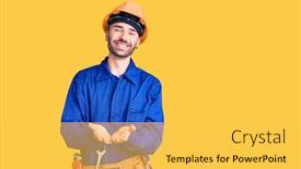  Presentation with worker - Colorful presentation enhanced with young-hispanic-man-wearing-worker backdrop and a yellow colored foreground