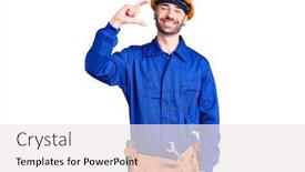  Presentation with worker - Amazing PPT theme having young-hispanic-man-wearing-worker backdrop and a white colored foreground