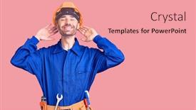  Presentation with worker - Presentation design consisting of young-hispanic-man-wearing-worker background and a coral colored foreground