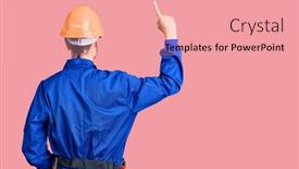  Presentation with worker - Amazing PPT theme having young-hispanic-man-wearing-worker backdrop and a coral colored foreground