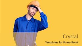 Presentation with worker - Presentation design consisting of young-hispanic-man-wearing-worker background and a yellow colored foreground