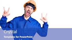  Presentation with rock music - PPT theme with young-hispanic-man-wearing-worker background and a cobalt blue colored foreground