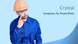  Presentation with worker - Presentation having young-hispanic-man-wearing-worker background and a white colored foreground