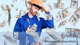  Presentation with flu virus - Presentation design with young-hispanic-man-wearing-worker background and a light blue colored foreground