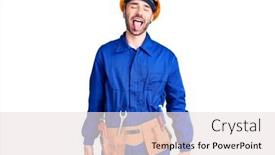  Presentation with emotion - Audience pleasing presentation theme consisting of young-hispanic-man-wearing-worker backdrop and a sky blue colored foreground