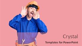  Presentation with worker - Presentation featuring young-hispanic-man-wearing-worker background and a coral colored foreground