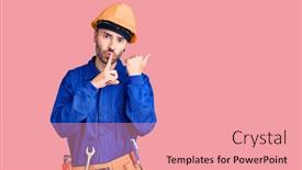  Presentation with worker - PPT layouts having young-hispanic-man-wearing-worker background and a coral colored foreground