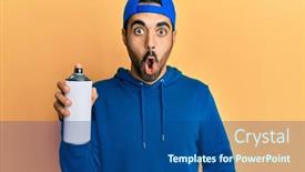  Presentation with graffiti - Presentation design enhanced with young-hispanic-man-with-beard background and a ocean colored foreground