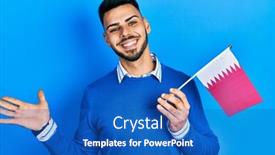  Presentation with qatar flag - Audience pleasing presentation design consisting of young-hispanic-man-with-beard backdrop and a teal colored foreground
