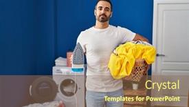  Presentation with beard - Presentation design featuring young-hispanic-man-with-beard background and a tawny brown colored foreground