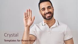  Presentation with beard - PPT theme consisting of young-hispanic-man-with-beard background and a coral colored foreground