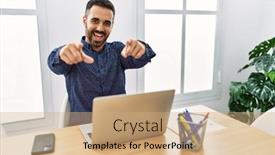  Presentation with beard - Presentation theme consisting of young-hispanic-man-with-beard background and a coral colored foreground