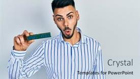  Presentation with memory ram - Presentation design featuring young-hispanic-man-with-beard background and a light blue colored foreground
