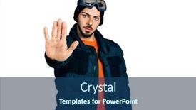  Presentation with hand palm - PPT theme enhanced with young-hispanic-man-with-beard background and a  colored foreground