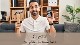  Presentation with beard - Presentation design with young-hispanic-man-with-beard background and a  colored foreground