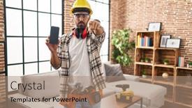  Presentation with home renovation - PPT layouts enhanced with young-hispanic-man-with-beard background and a  colored foreground