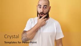  Presentation with beard - Slide deck enhanced with young-hispanic-man-with-beard background and a coral colored foreground