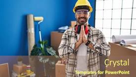  Presentation with home renovation - Presentation theme having young-hispanic-man-with-beard background and a violet colored foreground