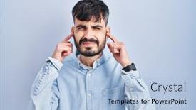  Presentation with blue music - Theme with young-hispanic-man-with-beard background and a light blue colored foreground