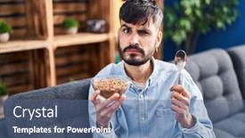  Presentation with healthy eating - PPT theme enhanced with young-hispanic-man-with-beard background and a ocean colored foreground