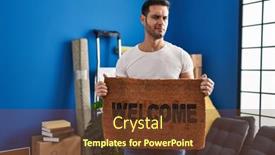  Presentation with new home - Slide deck consisting of young-hispanic-man-with-beard background and a  colored foreground