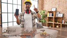  Presentation with home renovation - Slides having young-hispanic-man-with-beard background and a  colored foreground