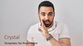  Presentation with beard - Presentation theme consisting of young-hispanic-man-with-beard background and a soft green colored foreground