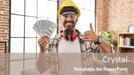  Presentation with home renovation - Presentation theme having young-hispanic-man-with-beard background and a coral colored foreground