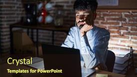  Presentation with problem statement problems and solutions - PPT theme with young-hispanic-man-with-beard background and a wine colored foreground