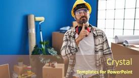  Presentation with home renovation - Slide set consisting of young-hispanic-man-with-beard background and a coral colored foreground
