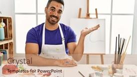  Presentation with hand palm - Slides consisting of young-hispanic-man-with-beard background and a coral colored foreground