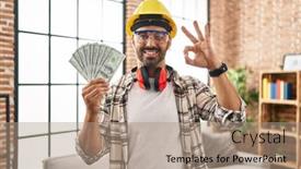  Presentation with home renovation - Slide deck having young-hispanic-man-with-beard background and a  colored foreground