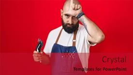 Presentation with barber - Presentation theme featuring young-hispanic-man-with-beard background and a  colored foreground