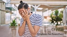  Presentation with outdoors - Presentation design enhanced with young-hispanic-man-with-beard background and a coral colored foreground