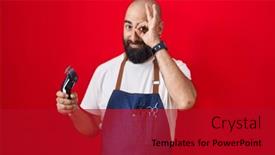  Presentation with barber - PPT theme consisting of young-hispanic-man-with-beard background and a crimson colored foreground