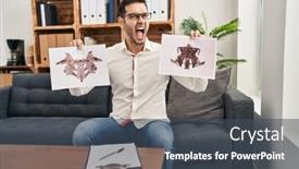  Presentation with beard - Presentation theme with young-hispanic-man-with-beard background and a dark gray colored foreground