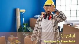  Presentation with home renovation - Slides consisting of young-hispanic-man-with-beard background and a coral colored foreground