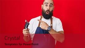  Presentation with barber - Slide set having young-hispanic-man-with-beard background and a crimson colored foreground