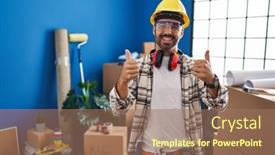  Presentation with home renovation - Slide deck having young-hispanic-man-with-beard background and a coral colored foreground