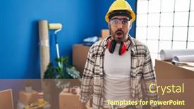  Presentation with renovation - Presentation theme consisting of young-hispanic-man-with-beard background and a  colored foreground
