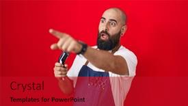  Presentation with barber - Presentation theme consisting of young-hispanic-man-with-beard background and a crimson colored foreground