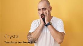  Presentation with sadness - Theme with young-hispanic-man-with-beard background and a coral colored foreground