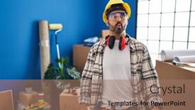  Presentation with renovation - Slides enhanced with young-hispanic-man-with-beard background and a coral colored foreground