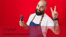  Presentation with barber - Slides having young-hispanic-man-with-beard background and a crimson colored foreground