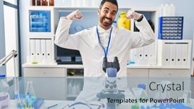  Presentation with beard - Presentation design with young-hispanic-man-with-beard background and a light blue colored foreground