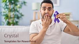  Presentation with awareness - PPT theme with young-hispanic-man-with-beard background and a coral colored foreground