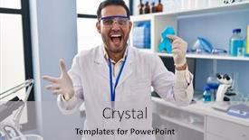  Presentation with blue ribbon - Theme having young-hispanic-man-with-beard background and a light gray colored foreground