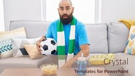  Presentation with hooligan - Presentation theme with young-hispanic-man-with-beard background and a coral colored foreground